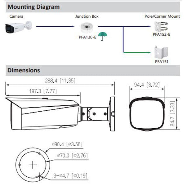 Dahua / IP / 8MP / Bullet Camera / Fixed / 2.8 mm Lens / Outdoor / Ultra WDR / IP67 / IK10 / ePoE / 5 Year Warranty / DH-N85EFN2