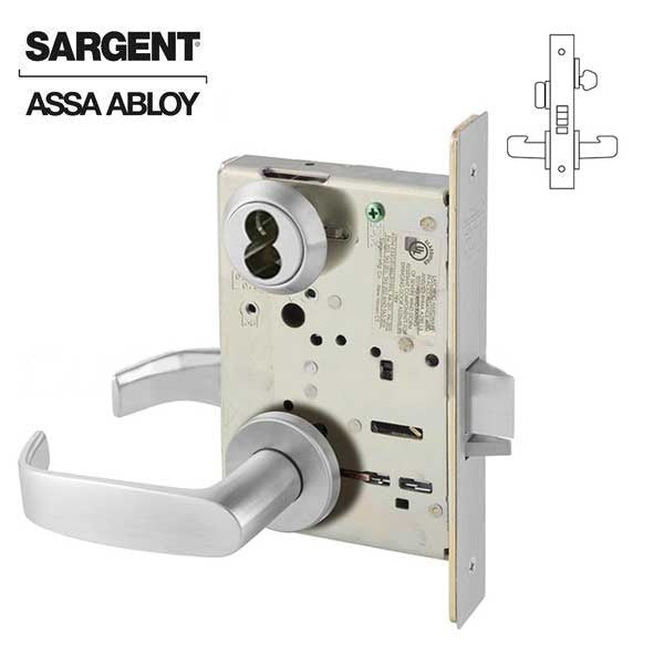 Sargent - 8205 - Mechanical Mortise Lock - LN Rose / L Lever - Office/Entry - LFIC - 0 Bitted Core - 26D - Satin Chrome Plated - Grade 1