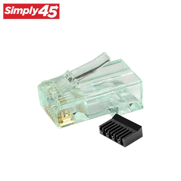 Simply45 - S45-1100 - Unshielded - Standard WE/SS (8P8C) RJ45 Modular Plugs - Green Tint - Commercial Rated - w/ Bar45 Load Bar - for Cat6/6a UTP - Jar of 100