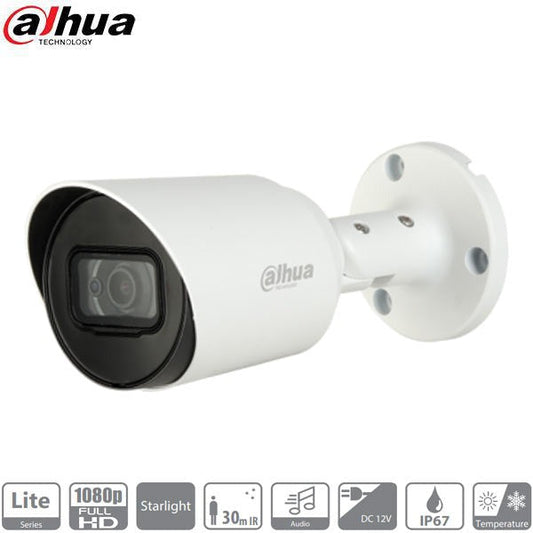 Dahua / HDCVI / 2MP / Bullet Camera / Fixed / 2.8mm Lens / Outdoor / IP67 / 30m Smart IR / Starlight / Built-in Microphone / 5 Year Warranty / DH-A21CF02