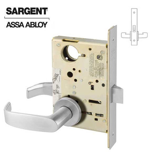 Sargent - 8215 - Mechanical Mortise Lock - LN Rose / L Lever - Passage - Right Hand - 26D - Satin Chrome Plated - Grade 1