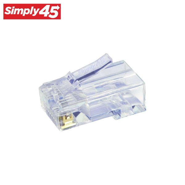 Simply45 - S45-1501 - Unshielded - Pass-Through RJ45 Modular Plugs - Blue Tint - Commercial Rated - for Cat5e UTP Solid / Cat5e/6 Stranded - Clamshell of 50
