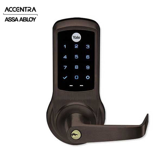 Accentra (Formerly Yale) - ﻿NexTouch - Commercial Electronic Keypad Lever Lock - Augusta Lever - Touchscreen w/ Key Override - 2-3/4" Backset - Schlage 'C' Keyway - Dark Bronze - Grade 1