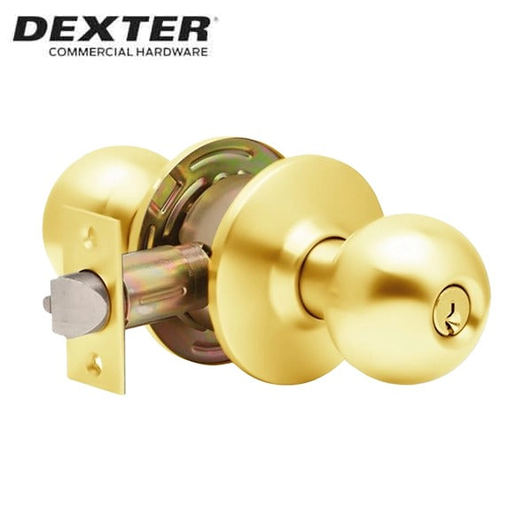 Dexter C2000 - Commercial Knob Set Handle - Cylindrical Lockset - Keyed Different - 2-3/4” Backset - Bright Brass - Entrance - Grade 2