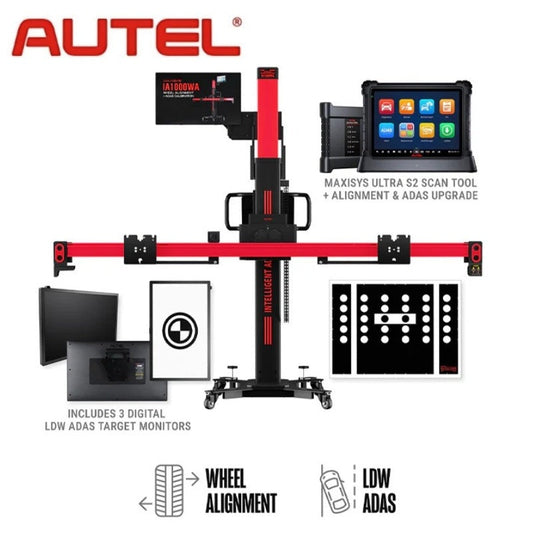 Autel - IA1000 Automated Wheel Alignment and ADAS System with LDW, MaxiSYS Ultra S2 Diagnostics Tablet, & Digital Targets