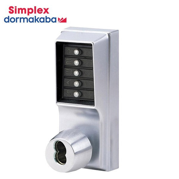 Simplex - 1041B - Mechanical Pushbutton Cylindrical Knob Lock - Combination Entry - SFIC Prep - 23⁄4" Backset - Satin Chrome - Grade 1