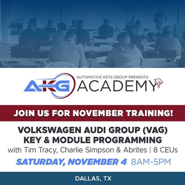 Hands-On Live In-Person Training - VAG Key And Module Programming With Tim Tracy & Abrites - 1 Day Course - 8 CEU's (November 4, 2023 - Dallas, Texas)