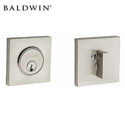Baldwin Estate - 8220 - Santa Monica Contemporary Square Deadbolt - Singl Cyl - 056 - Keyed Different - Satin Nickel - Grade 1