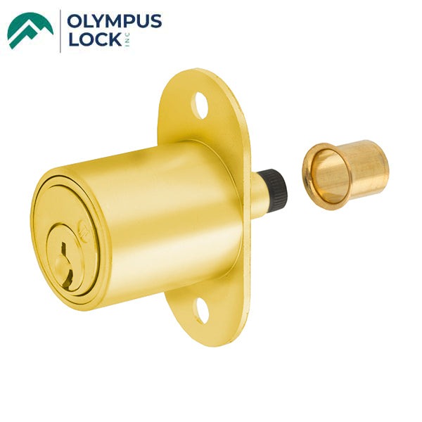 Olympus - 400SD - Sliding Door Plunger Lock - Satin Brass - 7/8" Material Thickness - Optional Keying - Grade 1