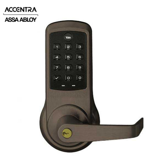 Accentra (Formerly Yale) - ﻿NexTouch - Commercial Electronic Keypad Lever Lock - Augusta Lever - Pushbutton w/ Key Override - 2-3/4" Backset - Schlage 'C' Keyway - Dark Bronze - Grade 1