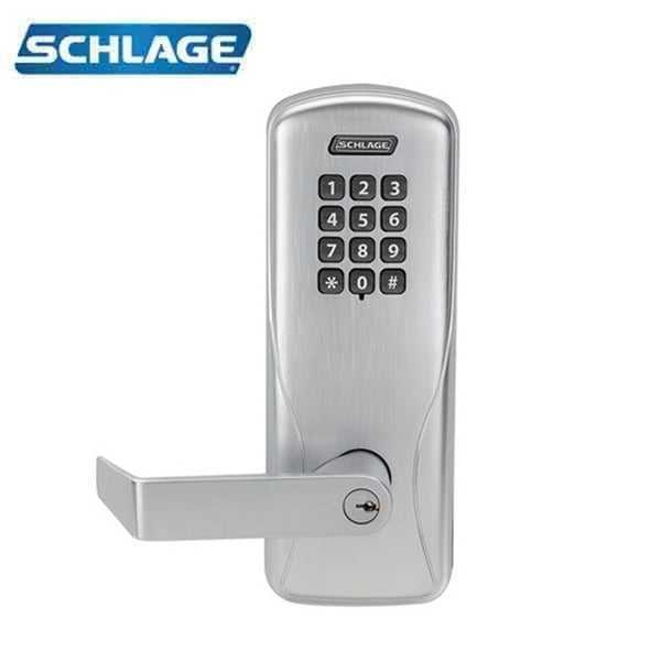 Schlage - CO-100 - Grade 1 Cylinder Keypad Programmable Lock - 6-pin - Rhodes Lever - Right Hand Reverse - Classroom - Satin Chrome - Exit Trim - Grade 1