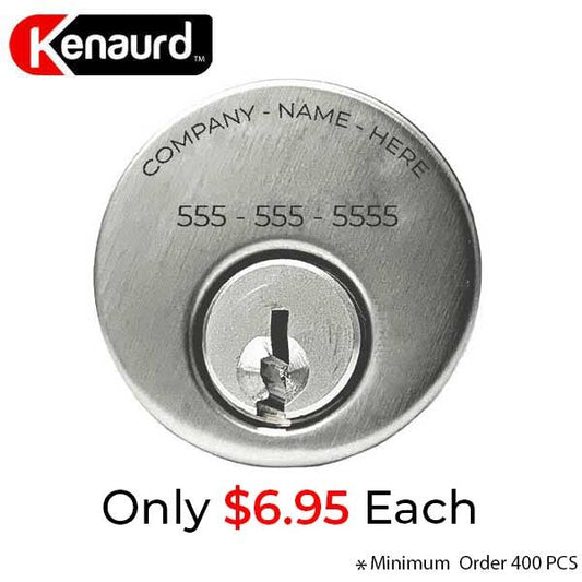 Custom Branded Premium Mortise Cylinder - w/ Name and Phone Number - 1" - 26D - Satin Chrome - (SC1)