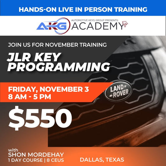 Hands-On Live In-Person Training - JLR Key Programming With Shon Mordehay - 1 Day Course - 8 CEU's (November 3, 2023 - Dallas, Texas)