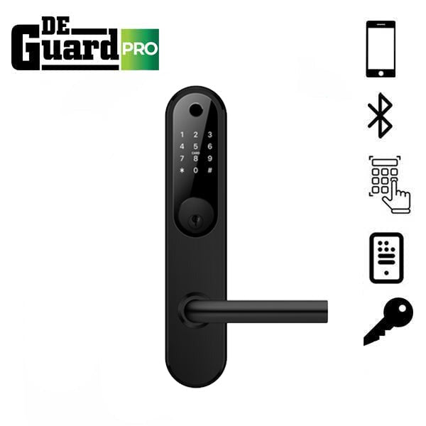 DeGuard Pro - Premium Electronic Keyless Entry Smart Mortise Lock - H85B - Hotel / Multifamily - Schlage Keyway - Bluetooth / Fingerprint / RFID / Wi-Fi - IP55 (Silver | Black)