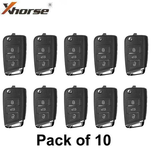 10 x Xhorse - XEDM01EN - Super Remote / MQB Style / 3-Button Universal Flip Key / VVDI Super Chip for VVDI Tools (Pack of 10)