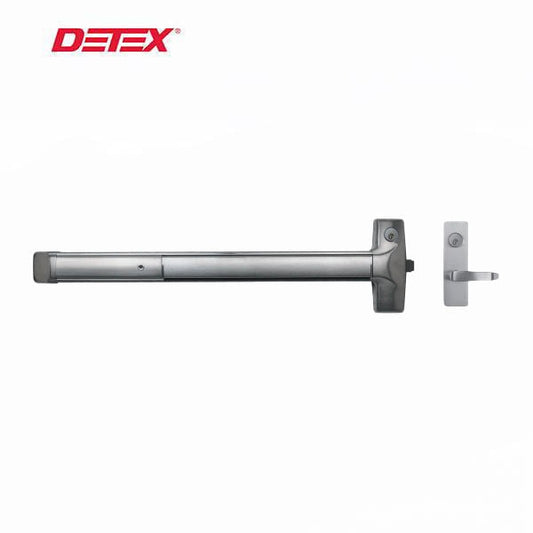 Detex - F1014D - Rim Exit Device - 48" Door Width - Less Cylinder - 630 Satin Stainless Steel - Fire Rated - SFIC - LHR - Alarmed