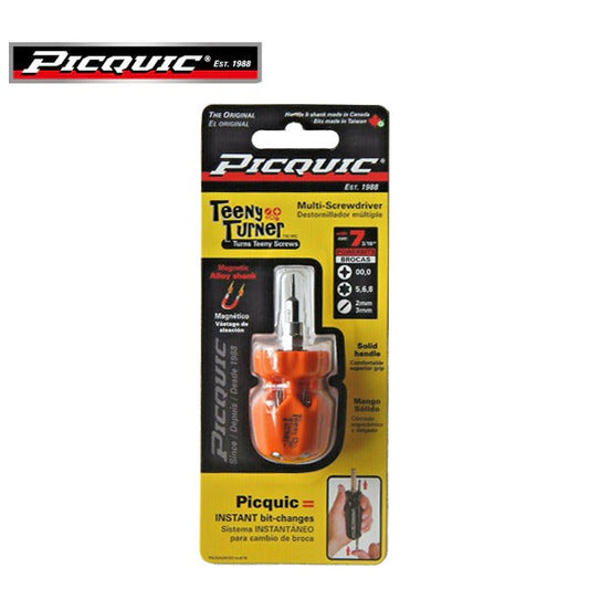 PICQUIC - Teeny Turner - Multi Bit Screwdriver - P 00,0 / T5,6,8 / S 2mm, 3mm (3/16" hex bits)
