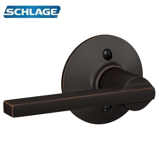 Schlage - F170 - F Series Residential Lever - Latitude Lever - Antique Bronze - Round Rose - Single Dummy - Grade 2