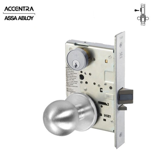 Accentra (Formerly Yale) - COR8808 - Mortise Lockset - Classroom - Copenhagen Knob - E1R/Para Keyway - Satin Chrome - Grade 1