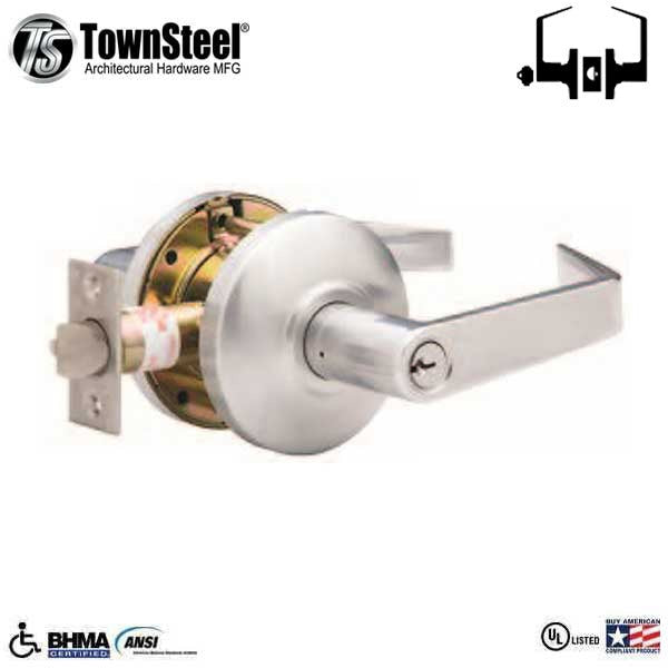 TownSteel - CSRC-1-84-S - Commercial Lever Set Handle - Clutch Lever Set - 2-3/4 " Backset - Satin Chrome - Classroom - Grade 2