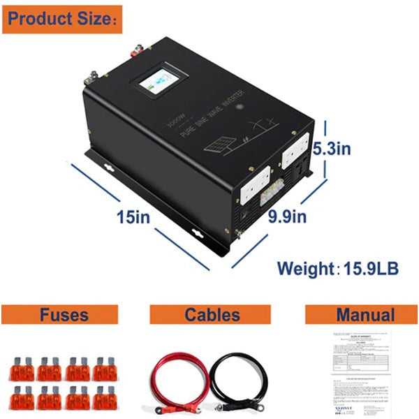 SPT3000 - 24VDC - 3000W Split Phase Pure Sine Wave Inverter - DC to AC - Multiple Outlets