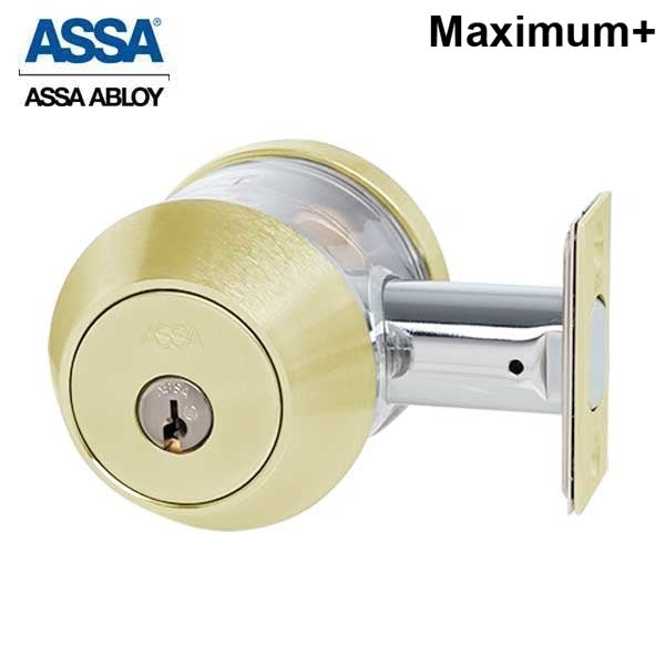 ASSA - 7000 Series - Maximum+ - Single Cylinder Deadbolt with Security Guard - KD - 605 - Bright Brass - Grade 1