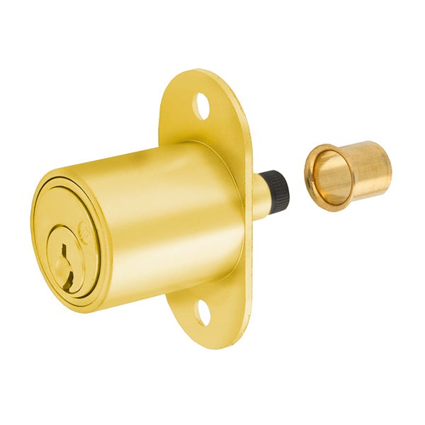 Olympus - 400SD - Sliding Door Plunger Lock - Satin Brass - 7/8" Material Thickness - Optional Keying - Grade 1