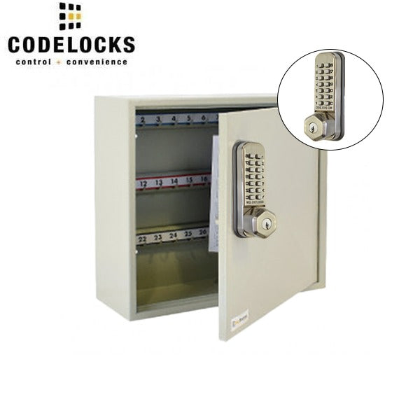 CodeLocks - Key Secure Hook Padlock Cabinet w/ CL255 - Brushed Steel - Mechanical Lock - Tubular Mortise Latch - Optional Storage