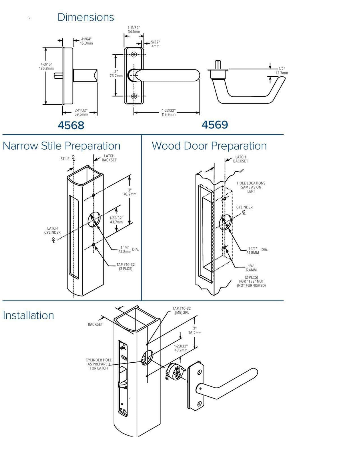 Adams Rite - 4568 - Deadlatch Handle - Straight - RH or RHR - 1-3/4" to 2" Door - Clear Anodized