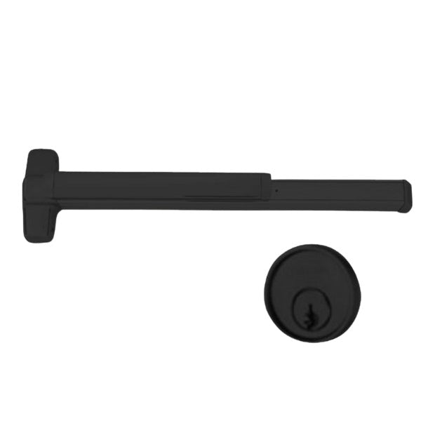 Von Duprin - 9947 Series - Concealed Vertical Rod Exit Bar - Wide Stile Pushpad - 36" Device - 80" to 100" Door Height - Night Latch Function - Less Dogging - 315/335 Black Anodized Aluminum Finish - Field Reversible - Grade 1