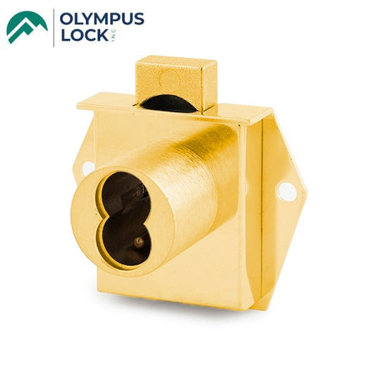 Olympus - 725M - IC Core Mortise Deadbolt Drawer Lock - BEST SFIC - 1-1/16" to Cylinder Length - Standard Length Bolt - Polished Brass - Optional Handing - Optional Key Retaining - Grade 1