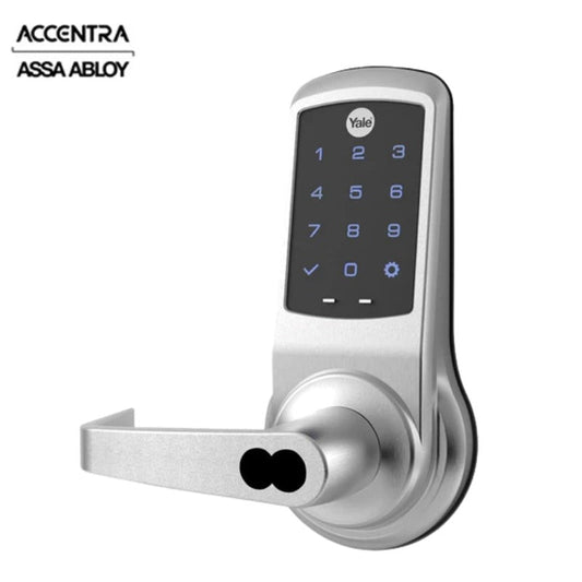 Accentra (Formerly Yale) - AUNTB623 - ﻿NexTouch - Touchscreen Keypad Bored Lock - Augusta Lever - No Radio - Standalone - SFIC - Best Prep - Less Core - Weather Resistant - 626/US26D Satin Chrome - Grade 1 - Non-Handed