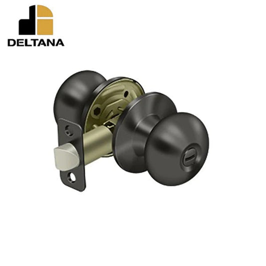 Deltana - Portland Knob Privacy - 2-3/8" Backset - 1 3/8" - 1-3/4" Door Thickness - Universal Handing - Oil Rubbed Bronze