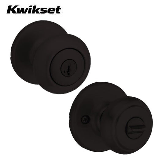 Kwikset - 400CV - Cove Knob Set - Round Rose - Satin Black - Entrance - SmartKey Technology - Grade 3
