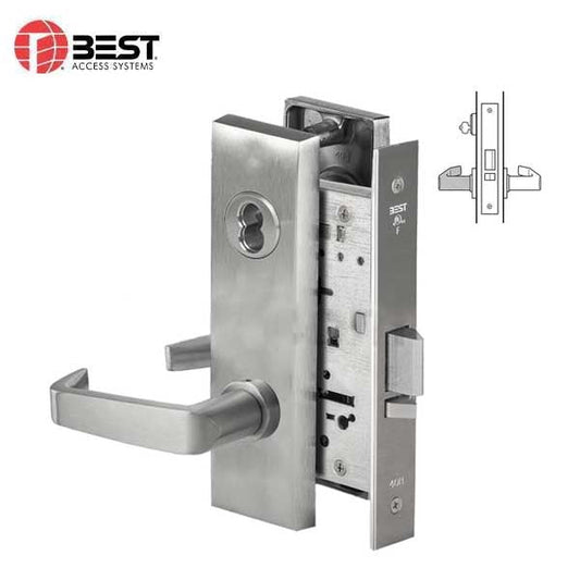 BEST - 45H7D15M - Mortise Lock - Storeroom - 15 Lever - M Escutcheon - SFIC Less Core - 626 - Satin Chrome Finish - Non-handed - Grade 1