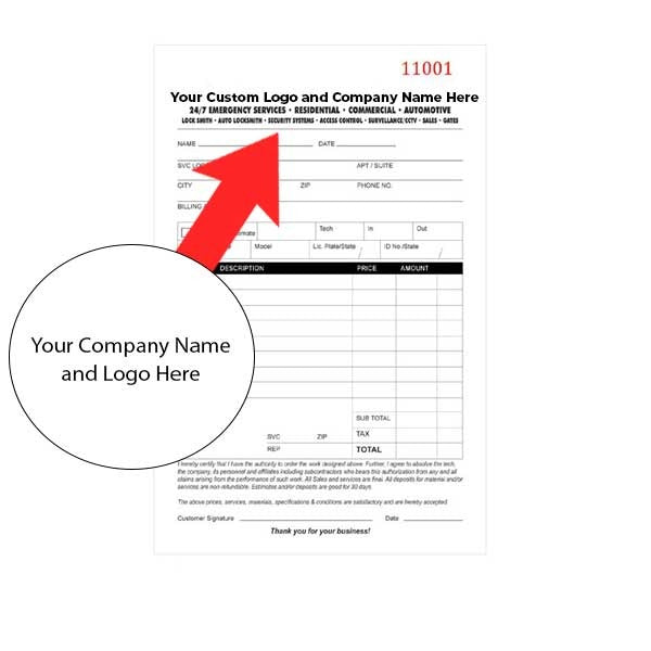 Custom Branded Locksmith Invoice / Receipt Books (50 Pack)