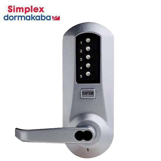 Simplex - 5021B - Mechanical Pushbutton Cylindrical Lever Lock - SFIC - Winston Lever - 23⁄4" Backset - Satin Chrome - Grade 1