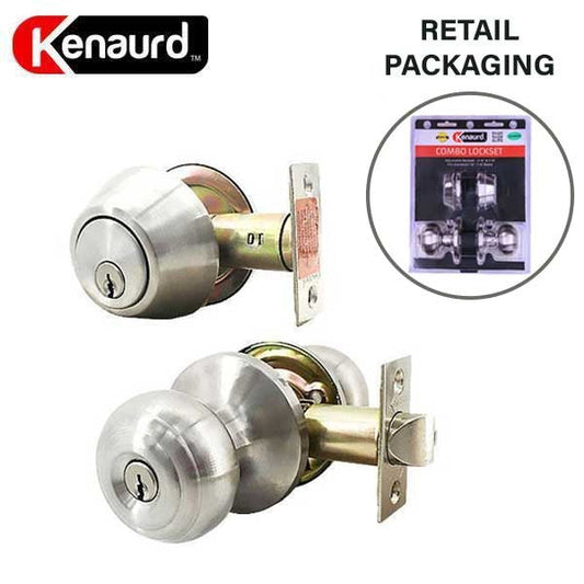 Premium Combo Lockset - Knob & Deadbolt - Entrance - Satin Silver - Retail Packaging - KW1 / SC1 - Grade 3