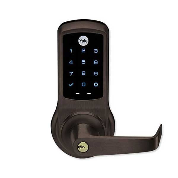 YALE - ﻿NexTouch - Commercial Electronic Keypad Lever Lock - Augusta Lever - Touchscreen w/ Key Override - 2-3/4" Backset - YALE Keyway - Dark Bronze - Grade 1