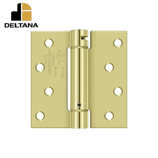 Deltana - 4" x 4" Spring Hinge - UL Listed - Bright Brass