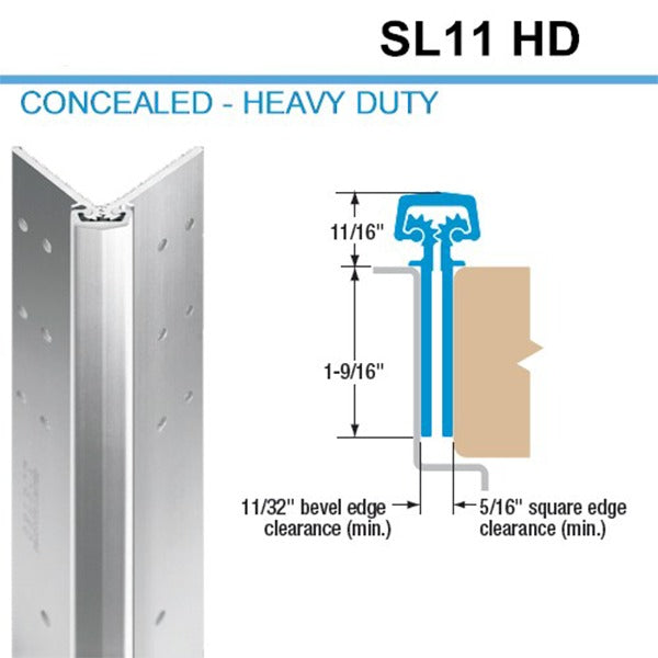 Select Hinges - 11 - 83" - Geared Concealed Continuous Hinge - Aluminum - Heavy Duty - Hospital Tip