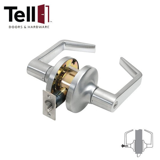 TELL - LC2686 - Standard Duty Cylindrical Leverset - Cortland - Storeroom - 2 3/4" Backset - Satin Chrome - Schlage SC1 Keyway - Grade 2