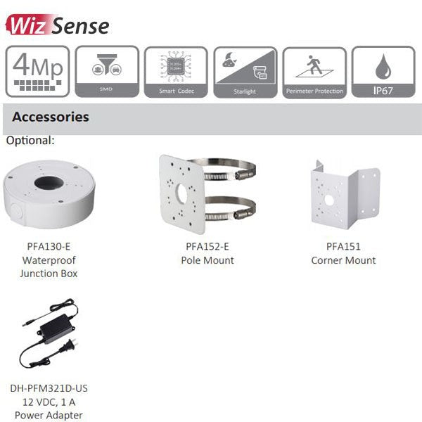 Dahua / IP / 4MP / Bullet Camera / Motorized Varifocal / 2.7-13.5mm Lens / Outdoor / WDR / IP67 / 60m IR / Starlight / ePoE / Smart Motion Detection / 5 Year Warranty / DH-N43AF5Z