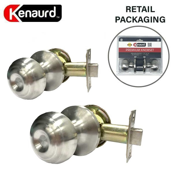 Premium Knob Set Lock - Passage - SS - Satin Silver - Retail Packaging - Grade 3