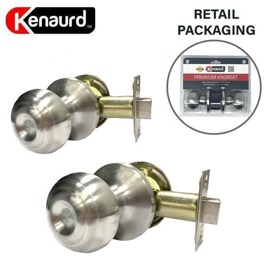 Premium Knob Set Lock - Passage - SS - Satin Silver - Retail Packaging - Grade 3