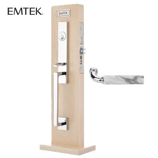 EMTEK - F20-3311 - Brisbane Mortise Entry Set - R Bar White Marble Lever - 2 1/2" Backset - Right Handed - Entrance - US26 - Polished Chrome