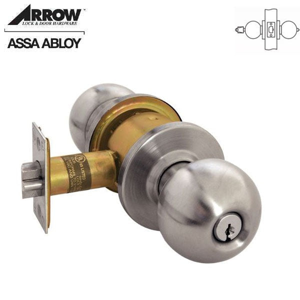 Arrow - RK11 - RK Series Cylindrical Lockset - 2 3/8" Backset - 32D - Satin Stainless Steel - Entrance - Schlage "C" Keyway - Grade 2