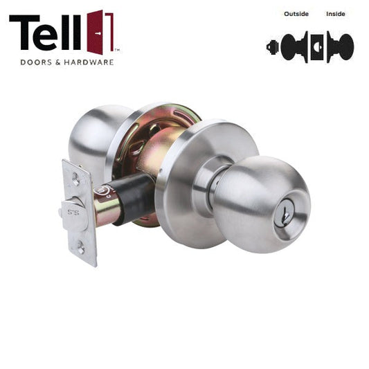 TELL - CL100043 - Heavy Duty Cylindrical Knob - Satin Stainless - 2-3/4" Backset - Grade 2 - Storeroom
