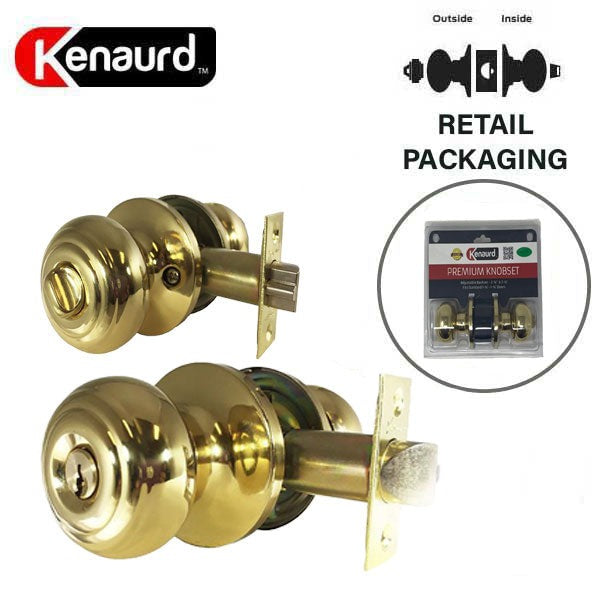 Premium Knob Set Lock- Entrance - PB - Polished Brass - Retail Packaging - SC1 - Grade 3